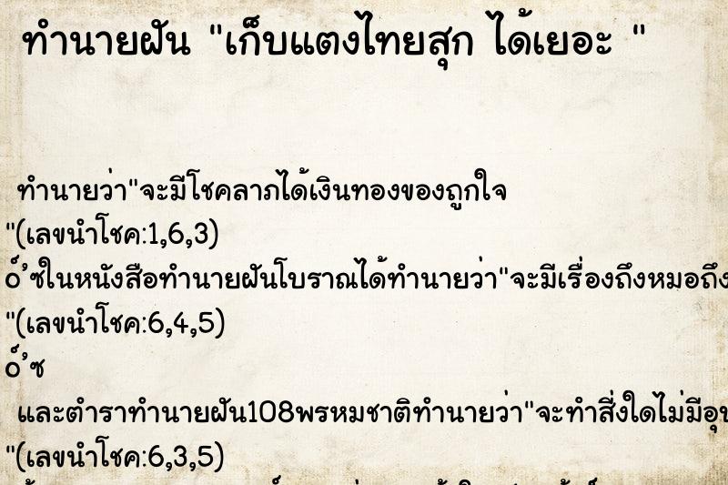ทำนายฝัน เก็บแตงไทยสุก ได้เยอะ 